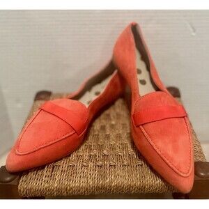 Boden Abbie Pointed Toe Suede Loafers Flats Womens 37 Coral Orange Red Preppy
